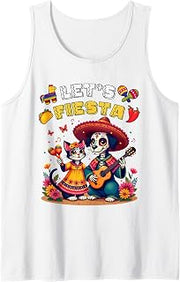 Cat and Dog Sugar Skull Let’s Fiesta Día Los Muertos Costume Tank Top