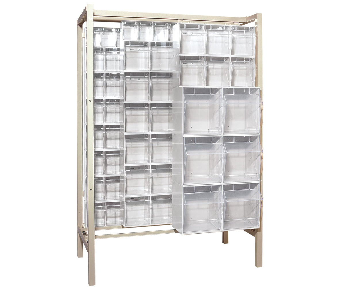 QUANTUM STORAGE SYSTEMS 77" H x 52" W x 26" D / 101 Drawers Free Standing Slider Systems White / Ivory Open Storage Bins