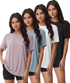 4 Pack Women Basic T Shirts Tees Workout Short Sleeve Casual Tops