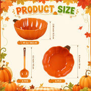 Rtteri Ceramic Pumpkin Soup Bowls with Spoons, 19 oz, Set of 6