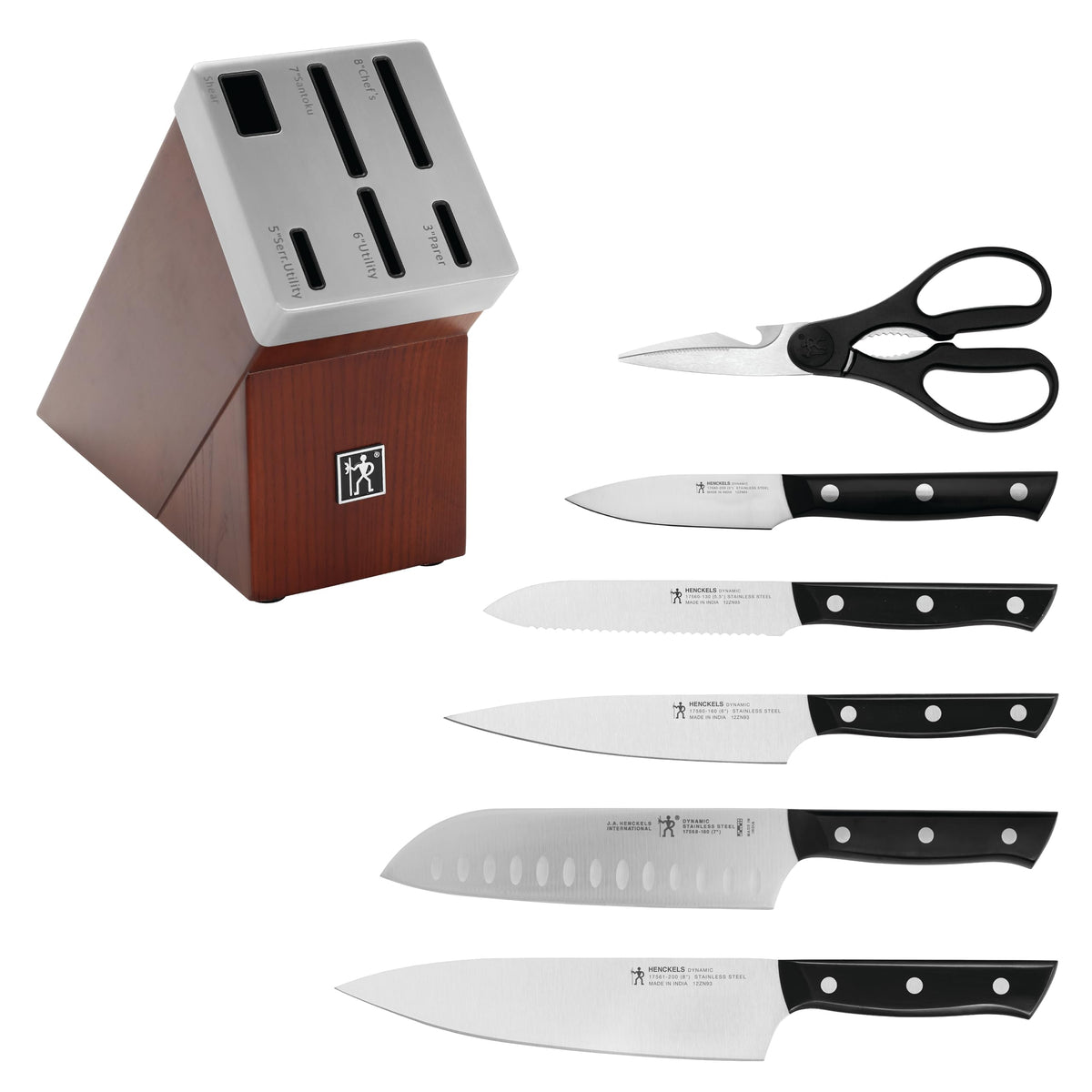 Dynamic Razor-Sharp 7-Piece Knife Set by HENCKELS – 7-pc, Stainless Steel, Brown, Pack of 7, Model 1025353