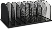 Safco Onyx Desk Organizer, 8 Side by Side Vertical Compartments, Office and Classroom Mailbox, Paper and Mail Sorter, Steel Mesh, Black