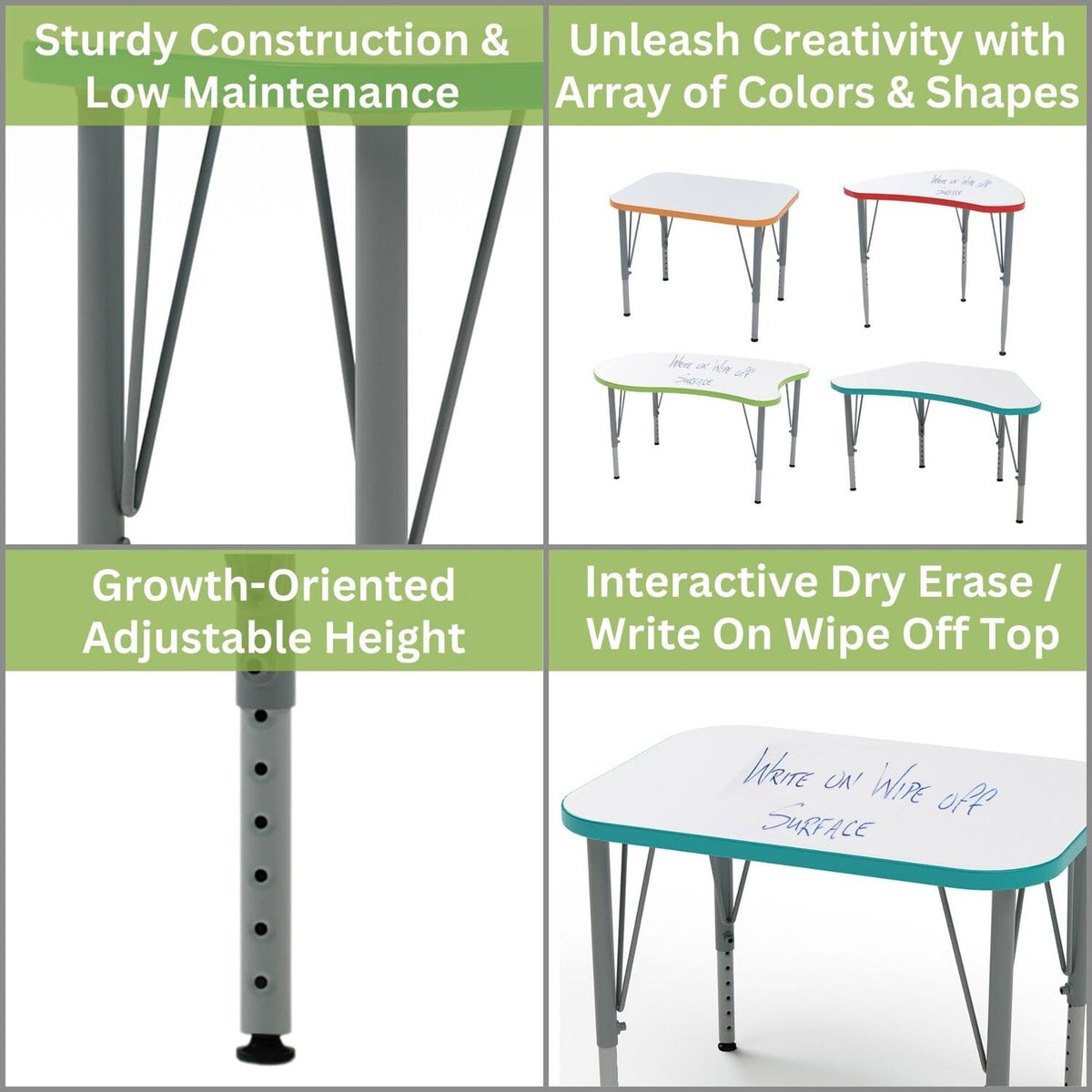 Versa Desk Adjustable Height Kids Rectangular Table Write-On/Wipe-Off Dry Erase Top Child Desk for School Classroom by Tot Mate – Model TM9510R.SWWOPX1