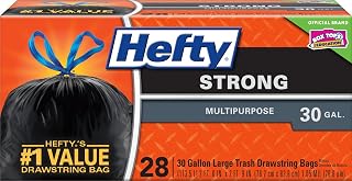 Hefty Strong Multipurpose Large Black Garbage Bags - 30 Gallon, 28 Count
