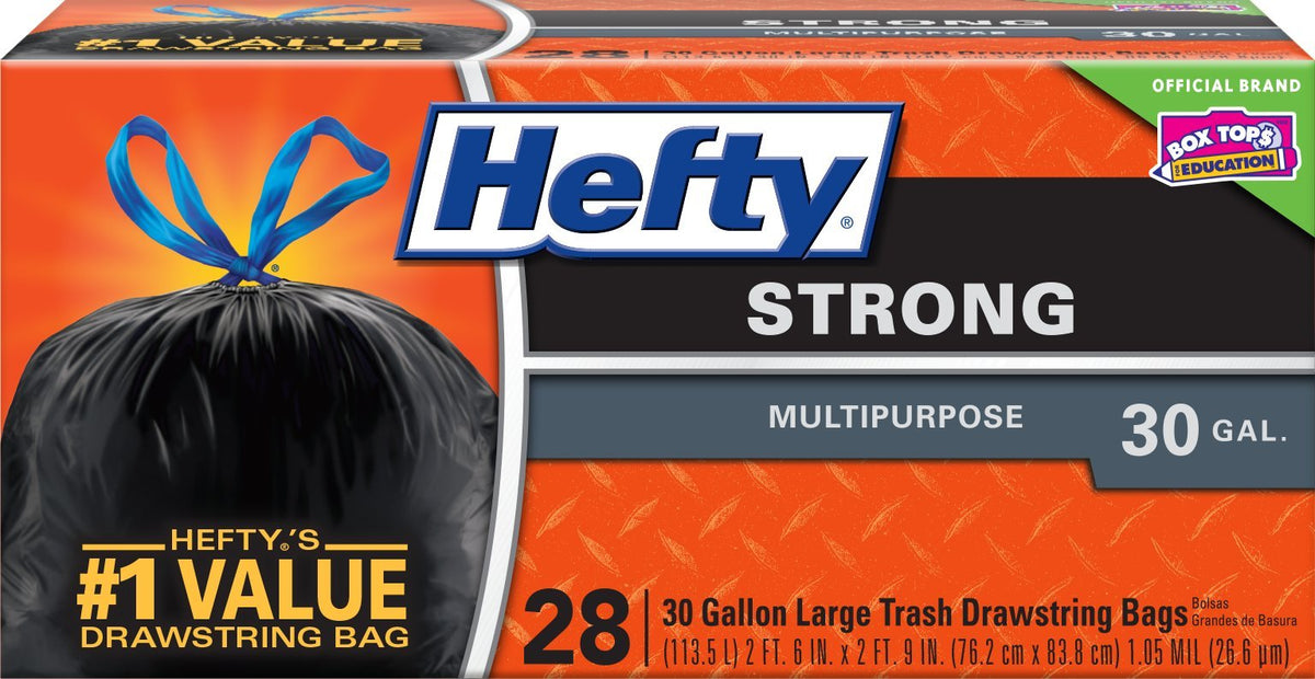 Strong Multipurpose Large Black Garbage Bags - 30 Gallon by Hefty – 28 Count (Pack of 1), 30.0 gallons, Plastic, Black, Model E8-6735