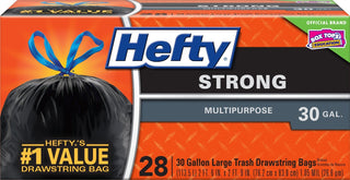 Strong Multipurpose Large Black Garbage Bags - 30 Gallon by Hefty – 28 Count (Pack of 1), 30.0 gallons, Plastic, Black, Model E8-6735