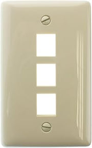 Hubbell NSP13I NetSelect 1-Gang 3-Port Multimedia Keystone Wall Plate, Data Jack Faceplate, Ivory