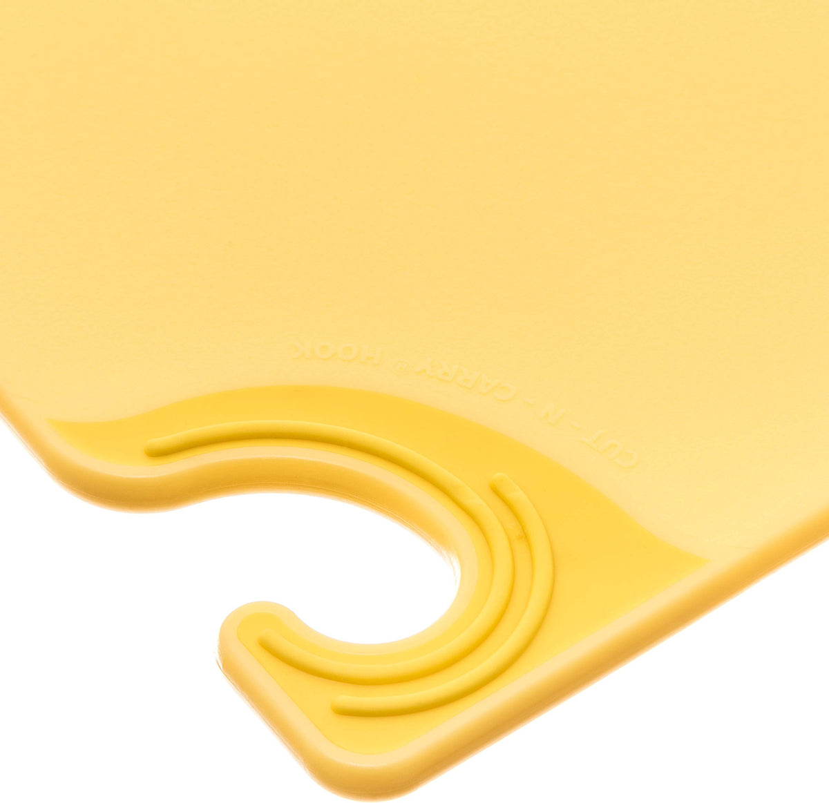 Saf-T-Grip Plastic Cutting Board with Safety Hook by San Jamar – 12"L x 9"W, Co-Polymer, Yellow, Model CBG912YL