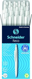 Schneider Reco Ballpoint Pen, M (Medium), Refillable and Retractable, White Barrel, Box of 20 Pens, Black Ink (131849)