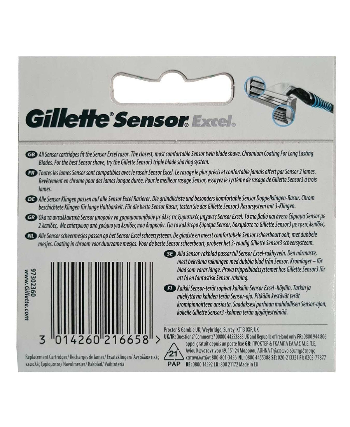 Gillette 5 Count (Pack of 1) / Sensor Excel / 1 Cartridges