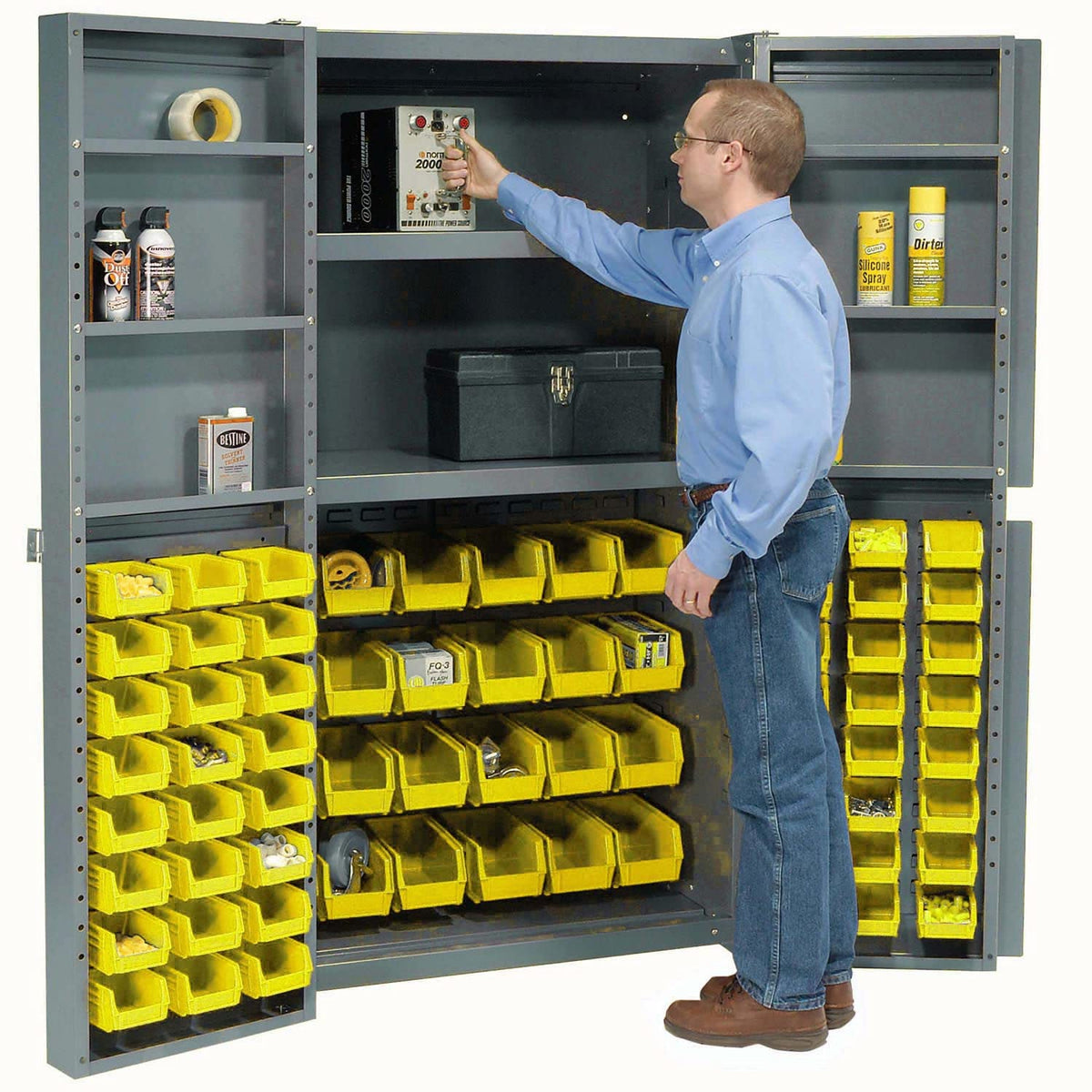 Deep Door Bin Cabinet by Global Industrial – 16 Gauge Steel, Grey, Model 662137YL