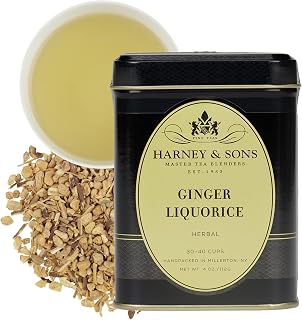 Harney & Sons Ginger Liquorice Herbal Tea Loose Leaf Tin, 4 oz | Herbal blend of ginger root and liquorice root. Naturally caffeine-free.