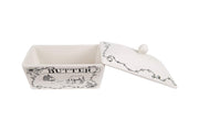 Creative Co-Op Stoneware Butter Dish, Spread The Love Farm Design, White And Black