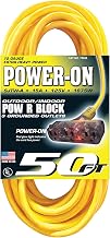 50 Ft. 12/3 SJTW-A Pow-R-Block Extension, Round, Yellow, 300V, Illuminated Plug