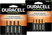 DURACELL Rechargeable AA + AAA Batteries, 4 Count Pack Each, 8 Count Total, Double and Triple A Batteries for Long-lasting Power, All-Purpose Pre-Charged Battery