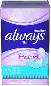 Always 08282 Dailies Thin Liner, Regular (Pack of 720)