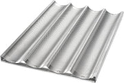 Chicago Metallic Uni-Lock® Baguette Pan, 17-3/4" x 25-3/4" x 1" overall | makes (4) 3-7/8" x 25-3/4" loaves, open ends, .081" dia. perforations, hand wash recommended, 16 gauge aluminum