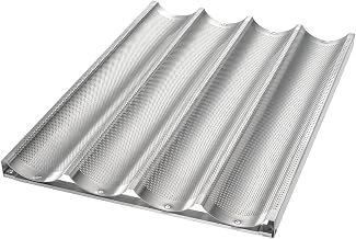 Chicago Metallic Uni-Lock® Baguette Pan, 17-3/4" x 25-3/4" x 1" overall | makes (4) 3-7/8" x 25-3/4" loaves, open ends, .081" dia. perforations, hand wash recommended, 16 gauge aluminum