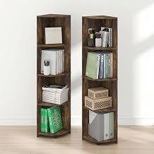 Furinno Econ Corner Shelf Set of 2, 4-Tier Corner Book Shelf, Amber Pine