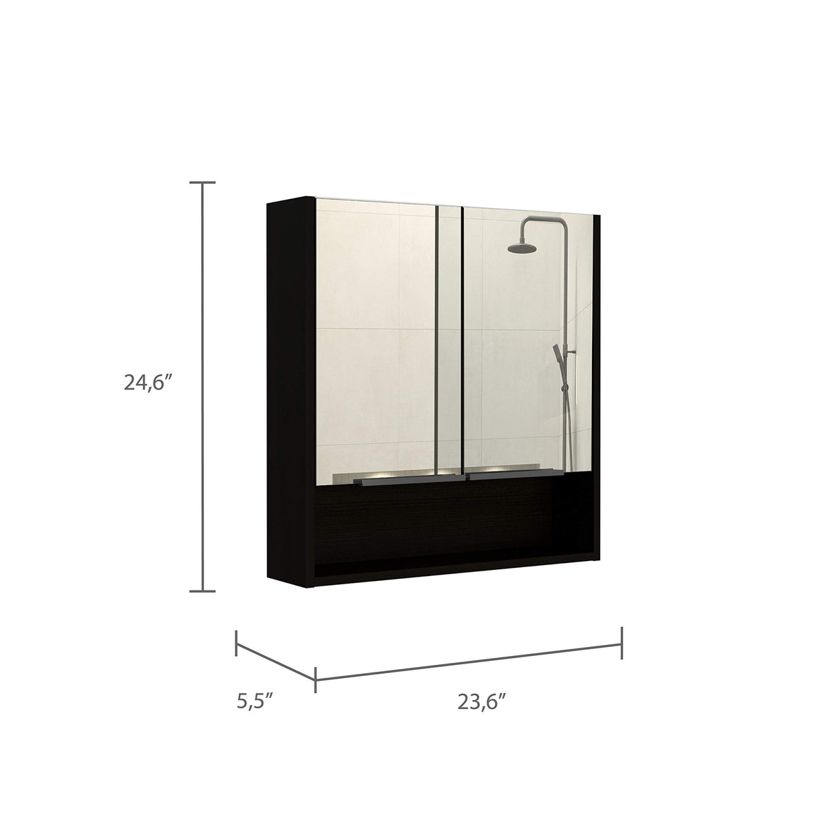 24" Tatacoa Mirror Medicine Cabinet with One Open Shelf and Three Interior Shelves by DEPOT E-SHOP – Engineered Wood, Black Wengue, Model DE-GLW5551