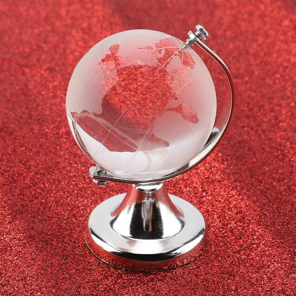 Crystal Glass Earth Globe Mini Desktop Decor Ornament for Home Office (Silver) by Kukyller – Silver, Model Kukyllerxtgvdk0qy5-02