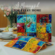 SURI Tempered Glass Challah Board, Large Cutting Tray, Colorful Window