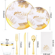 Nervure Thanksgiving Dinnerware Set, 175 Pieces for 25 Guests, White Gold
