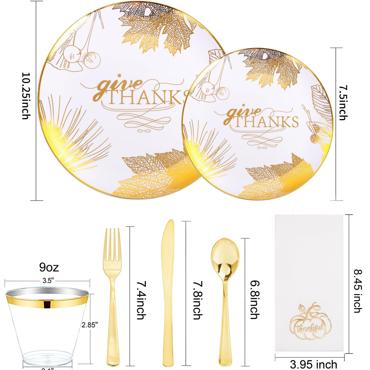 Nervure Thanksgiving Dinnerware Set, 175 Pieces for 25 Guests, White Gold