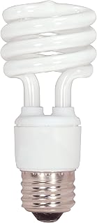 Satco S7218 13-Watt Medium Base T2 Mini Spiral, 4100K, 120V, Equivalent to 60-Watt Incandescent Lamp for Enclosed Fixtures,4100 Bright White