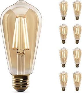 Feit Electric Vintage Exposed Straight Filament Amber Clear Glass LED ST19, 60W Equivalent, 400 Lumen, Dimmable, 2100K Warm White, E26 Base, 15,000-Hour Lifetime, ST19/VG/LED/2/4, 8 Pack