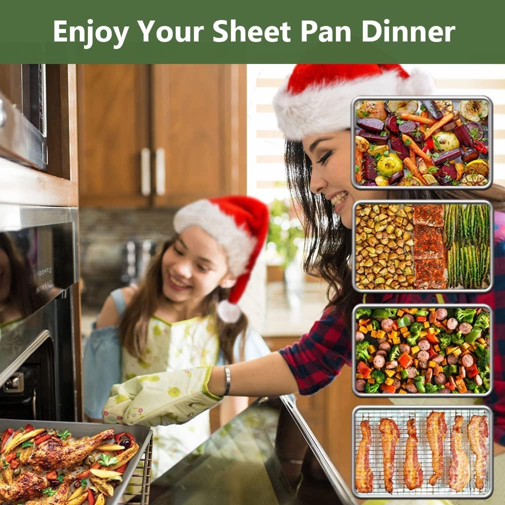 Rottay Stainless Steel Baking Pan Set, 16 x 12 Inch Sheets with Racks, Silver