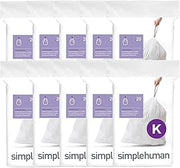 simplehuman Code K 200 Count Custom Fit Liners, Drawstring Kitchen Trash Bags, One-by-One Mess-Free Dispense, Extra Thick & Double Seamed, 50% PCR Plastic, 30-45 Liter / 8-12 Gallon, White