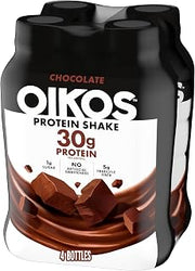 Oikos Protein Shake, Chocolate, 30g High Protein Drinks, Shelf Stable, Ready to Drink, 5g Prebiotic Fiber, 12 fl oz Bottle, 4 Count​