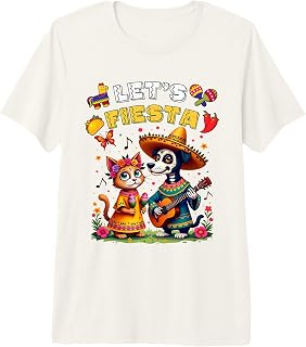 Funny Cat and Dog Sugar Skull Lets Fiesta Día Los de Muertos Premium Tri-Blend T-Shirt
