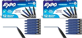 EXPO Vis-a-Vis Wet Erase Markers, Fine Point, Blue, 12 Count (Pack of 2)