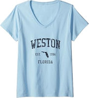 Womens Weston FL JN1 Vintage Athletic Blue Design V-Neck T-Shirt