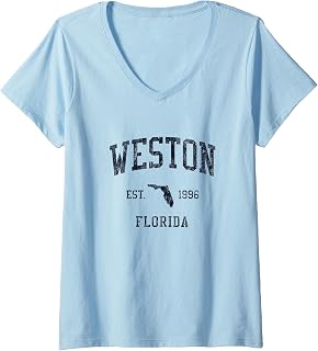 Womens Weston FL JN1 Vintage Athletic Blue Design V-Neck T-Shirt