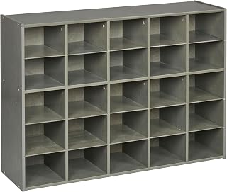ECR4Kids Streamline 25 Cubby Tray Storage Cabinet, 5x5, Classroom Furniture, Grey Wash
