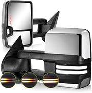 Switchback Tow Mirrors for 2007-2013 Chevy Silverado/GMC Sierra | Chrome, Smoke Lens, Fits Avalanche Suburban Tahoe Yukon, Dynamic Signal & Running & Backup Light, Heated, Manual Extend, Pair