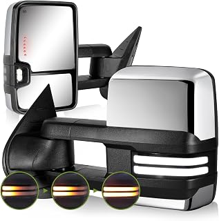 Switchback Tow Mirrors for 2007-2013 Chevy Silverado/GMC Sierra | Chrome, Smoke Lens, Fits Avalanche Suburban Tahoe Yukon, Dynamic Signal & Running & Backup Light, Heated, Manual Extend, Pair