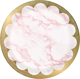 Creative Converting Marble Dessert Plates, 7", Pink, White and Gold