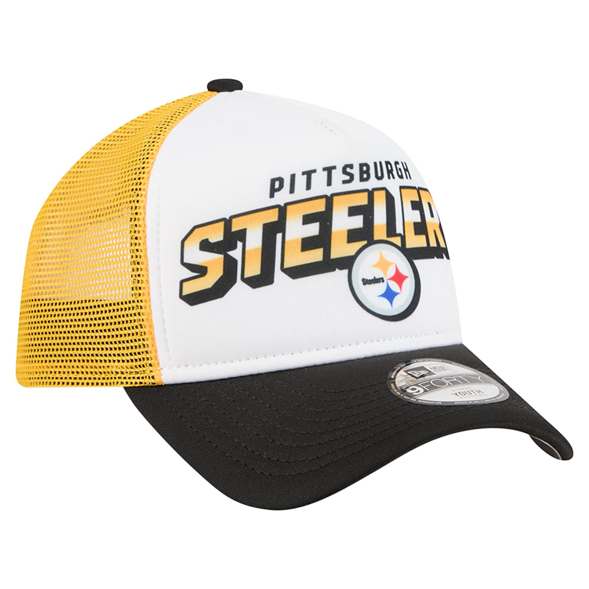 Preschool White Pittsburgh Steelers 9FORTY A-Frame Adjustable Hat by New Era – Polyester, Pittsburgh Steelers, White, Model Nfl Preschool Streak A-frame 9forty
