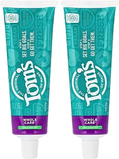 Tom's of Maine Whole Care Natural Toothpaste with Fluoride, Spearmint, 4 oz. (Packaging May Vary) (Pack of 2)
