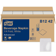 Tork White Soft Beverage Napkin, 1/4 Fold 2-ply, 40 x 150, B1242