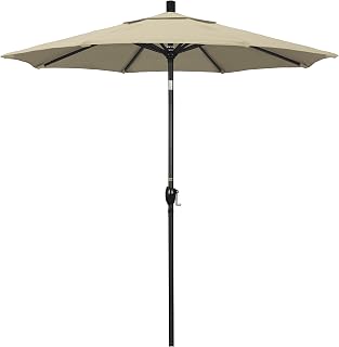 California Umbrella 7.5' Round Aluminum Market Umbrella, Crank Lift, Push Button Tilt, Black Pole, Pacifica Beige