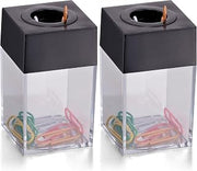 Officemate Small Clip Dispenser with Magnetic Top, Clear/Black (93687) (Pack of 2)