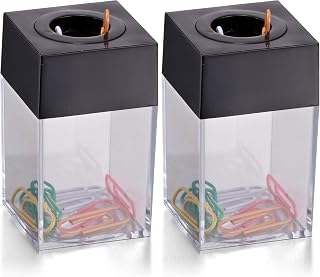Officemate Small Clip Dispenser with Magnetic Top, Clear/Black (93687) (Pack of 2)