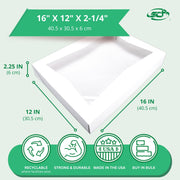 SCT Bakery Automatic Window Paperboard Bakery Box – Sheet Cake Box (100 Pack), 16 x 12 x 2-1/4 Inch, White Food Tray with Viewing Window, Grease & Moisture Resistant, Recyclable & Compostable, 24543