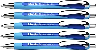 Schneider Slider Rave XB (Extra Broad) Ballpoint Pens, Refillable + Retractable, 1.4 mm, Light Blue Barrel, Blue Ink, Box of 5 Pens (132503)
