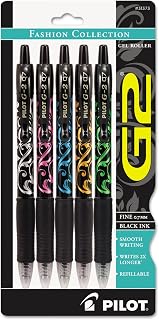 Pilot 31373 G2 Fashion Premium Retractable Gel Ink Pen, Black Ink/Asst. Barrels,.7mm, 5/Pack (PIL31373)